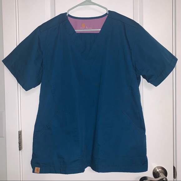 Women’s L Carhartt Teal Ripstop Solid V-Neck Scrub Top C17008 - Picture 1 of 10